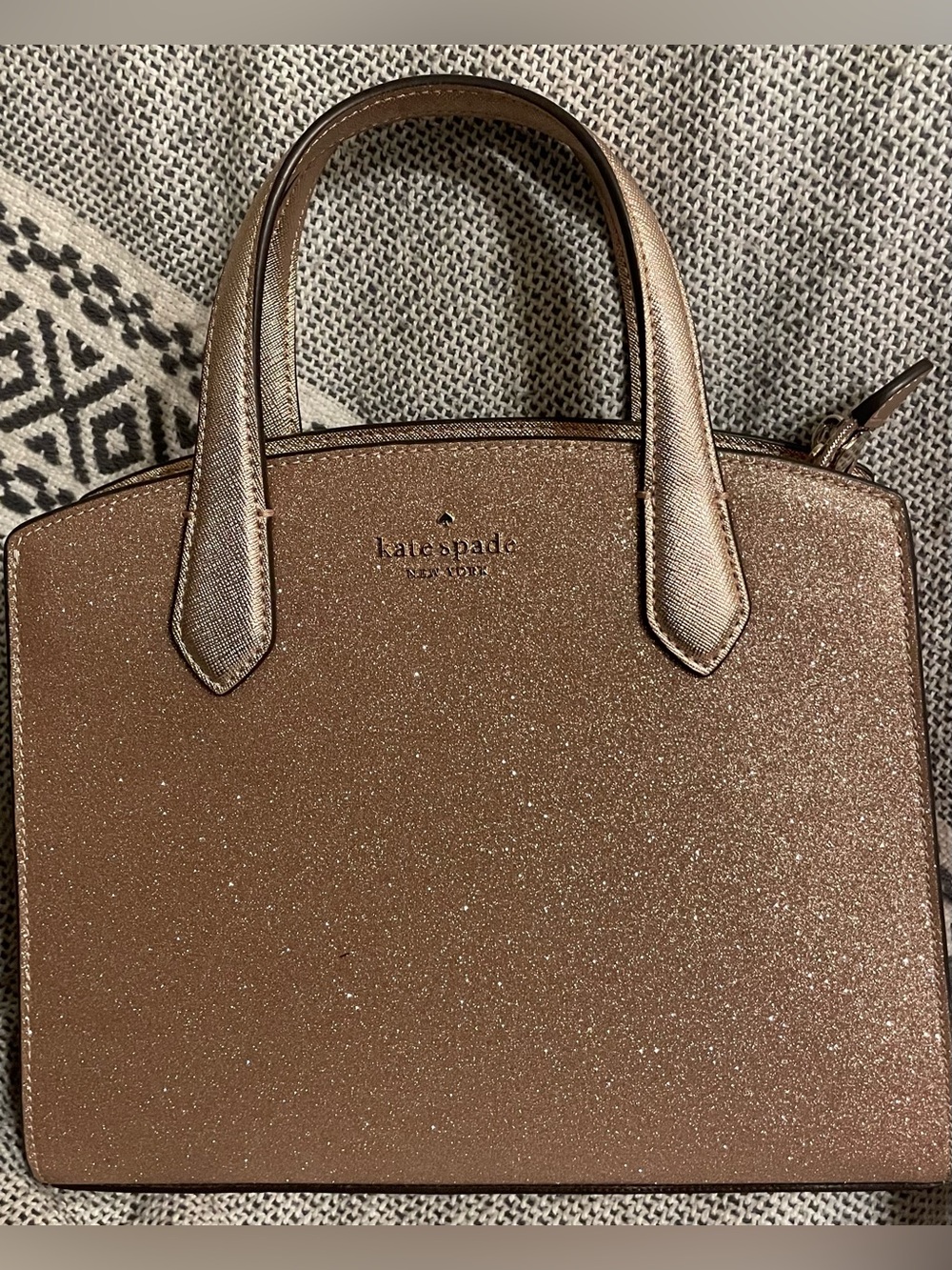 kate spade Metallic Rose Gold Glitter Satchel Handbag